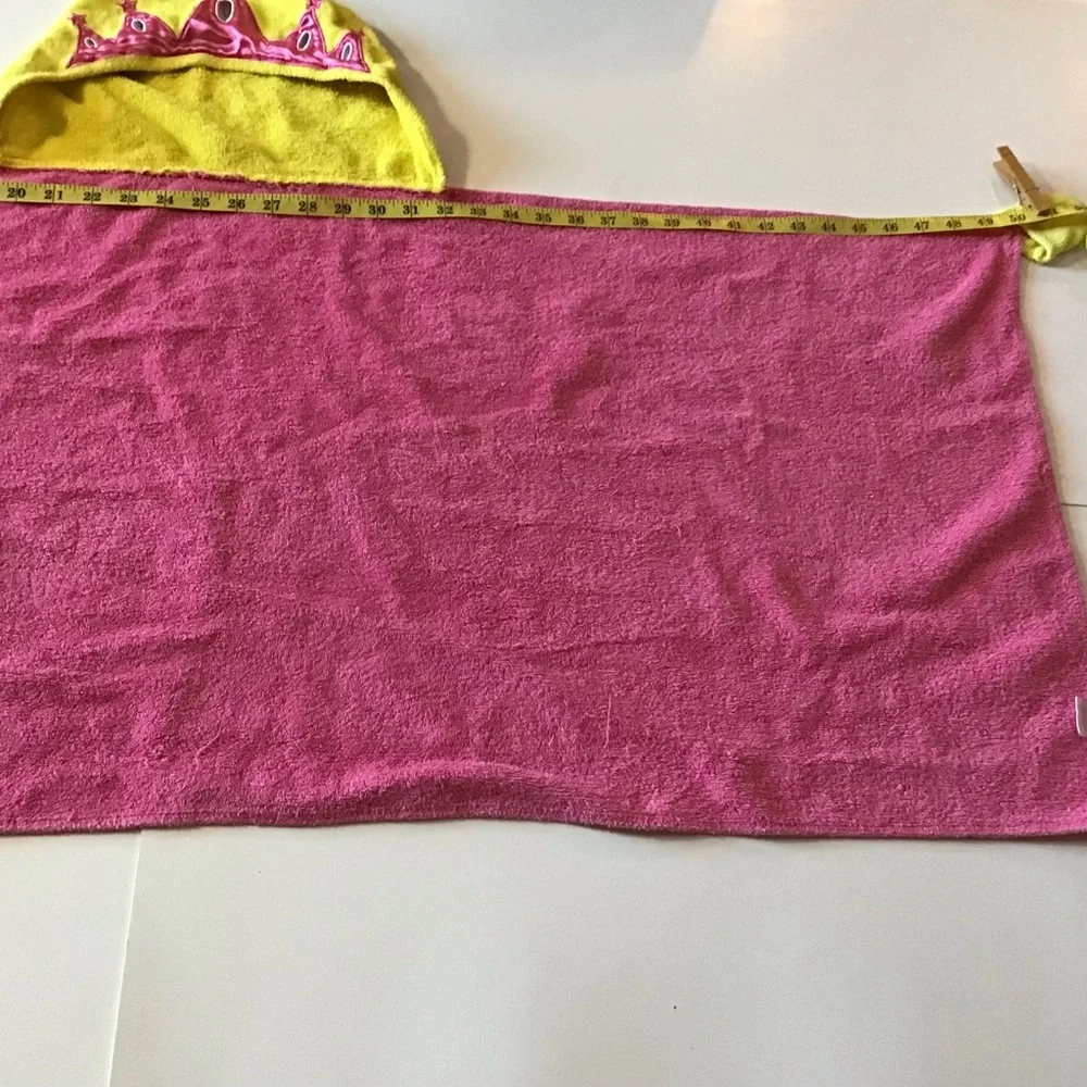 Pink Princess Hooded Bath Towel Toddler Girl Yellow Mittens Appliqué Crown